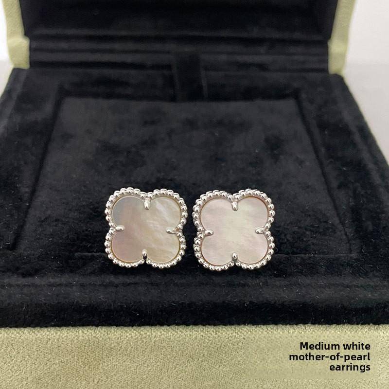 Hochwertige Ohrringe aus Roségold, Karneol und vierblättrigem Kleeblatt für Damen, Ohrringe mit edlem Senior-Sinn, Ohrschmuck aus exquisitem weißen Perlmutt von Joom DACH