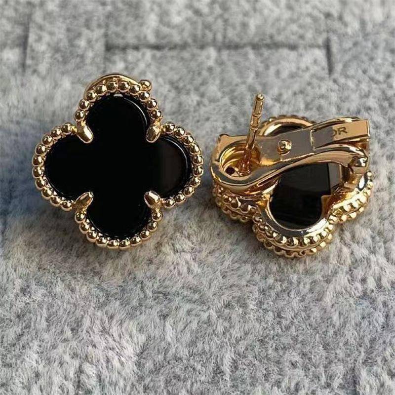 Hochwertige Version der vierblättrigen Kleeblatt 15mm Ohrringe Ohrstecker Damen 18k Leichter Luxus Ins Design Mode Vielseitige Ohrringe 18K von Joom DACH