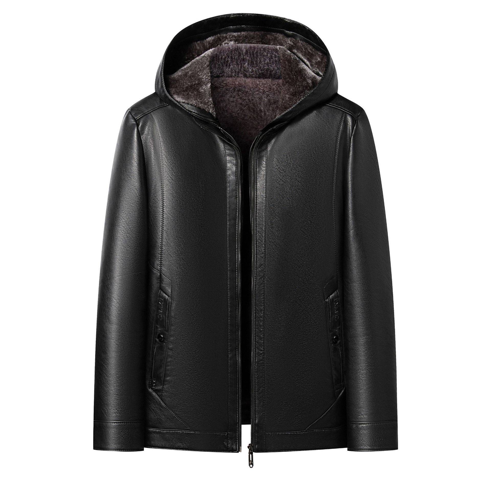 Hochwertige neue Lederjacke für Herren im Herbst und Winter sowie samtig warme kurze Schaffelljacke mit abnehmbarer Lederjacke mit Kapuze 180 von Joom DACH