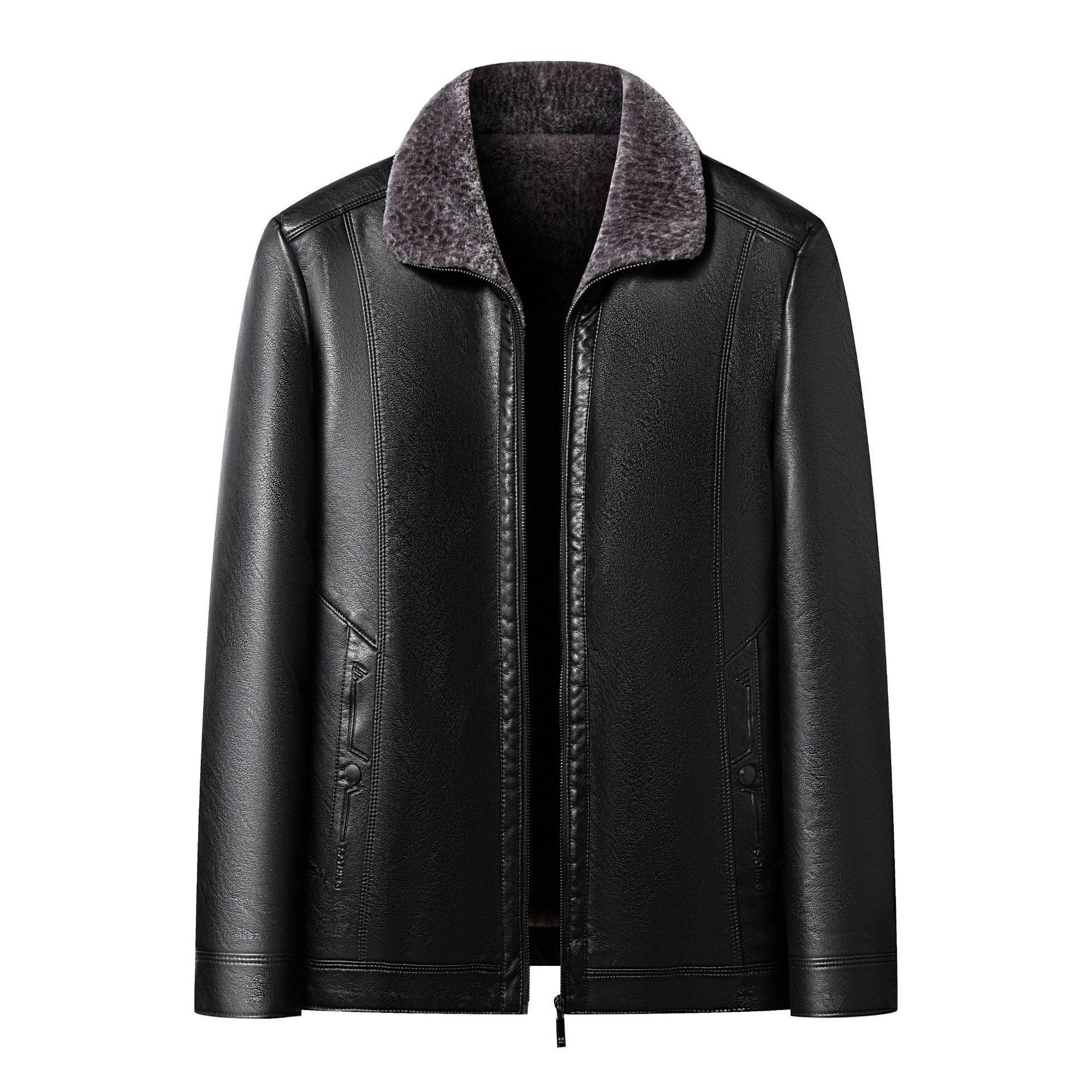 Hochwertige neue Lederjacke für Herren im Herbst und Winter sowie samtig warme kurze Schaffelljacke mit abnehmbarer Lederjacke mit Kapuze 180 von Joom DACH