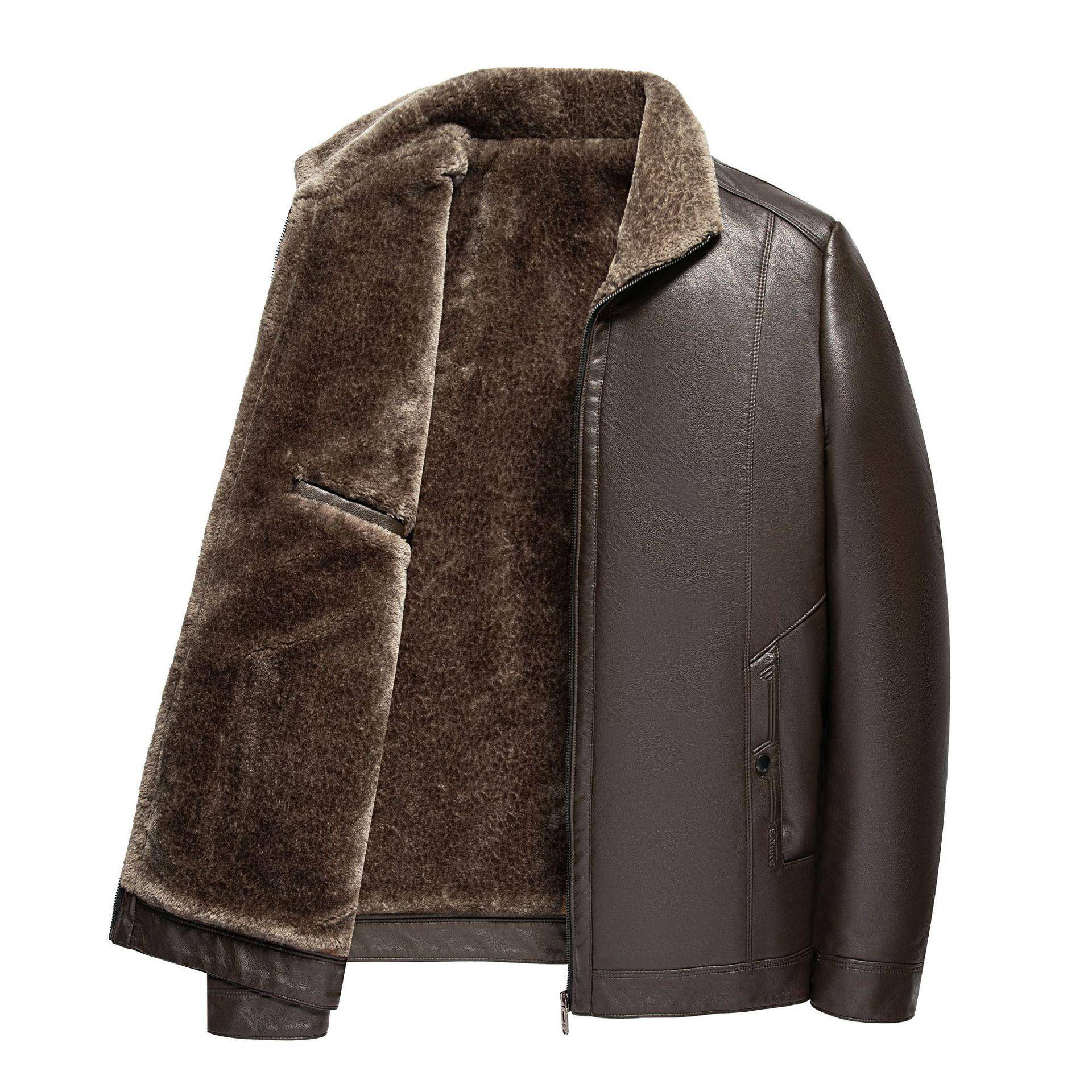 Hochwertige neue Lederjacke für Herren im Herbst und Winter sowie samtig warme kurze Schaffelljacke mit abnehmbarer Lederjacke mit Kapuze 195 von Joom DACH