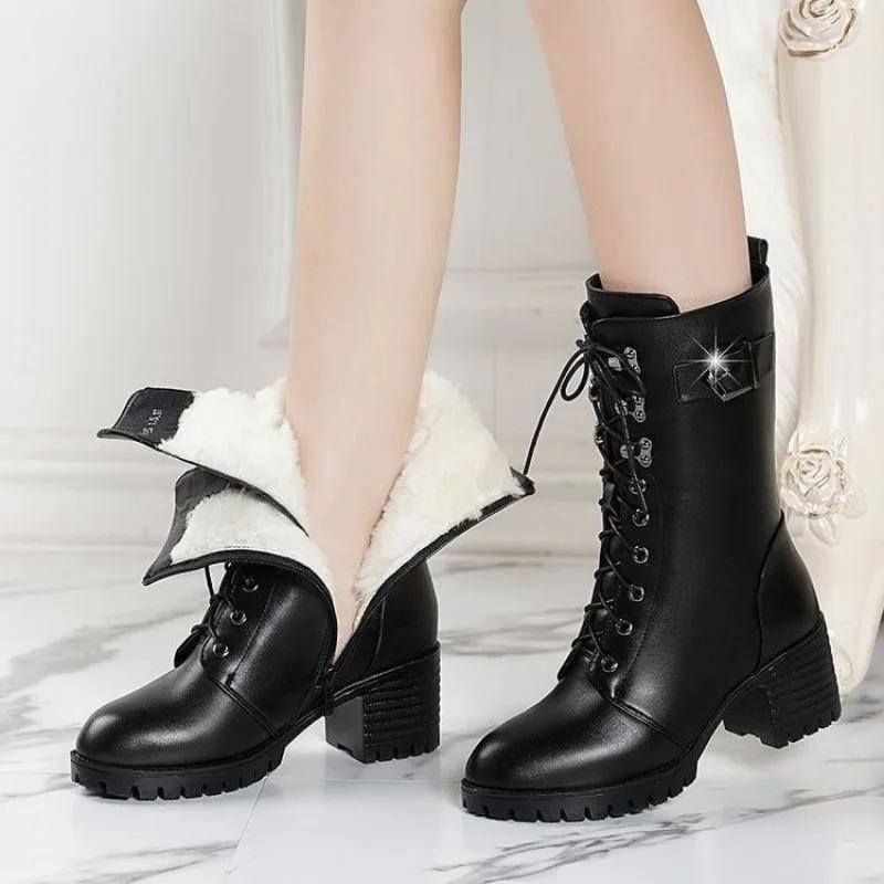 Hochwertige schwarze Damenstiefel Neue warme kalte Winterstiefel aus Leder für Damen Rutschfeste, verschleißfeste kurze Stiefel 40 weiß von Joom DACH