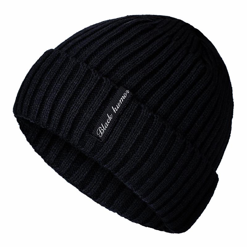 Hochwertige schwarze Human Label Wintermütze mit Pelzfutter, warme Beanie-Mütze, stilvolle Strickmütze für Männer und Frauen, Skisport-Wintermütze 54cm-62cm schwarz von Joom DACH