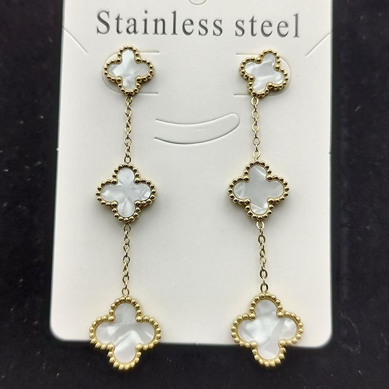 Hochwertige vierblättrige Kleeblatt-Ohrringe, luxuriöse Premium-Damen-Ohrringe, doppelseitig, kein Farbverlust, einfache Ohrringe weiß von Joom DACH