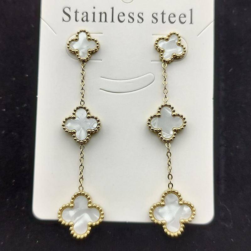 Hochwertige vierblättrige Kleeblatt-Ohrringe, luxuriöse Premium-Damen-Ohrringe, doppelseitig, kein Farbverlust, einfache Ohrringe weiß von Joom DACH
