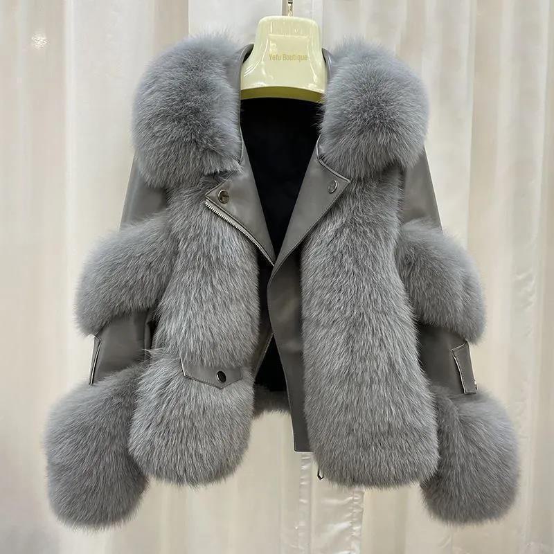 Hochwertiger Damen Oversize Steppmantel aus Kunstfuchsfell XL hellgrau von Joom DACH