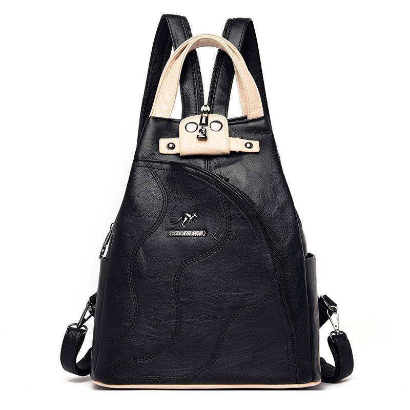 Hochwertiger Damen-Rucksack aus Leder mit Diebstahlschutz, Reiserucksack, Umhängetasche 26cm x 13cm x 30cm khaki/schwarz von Joom DACH