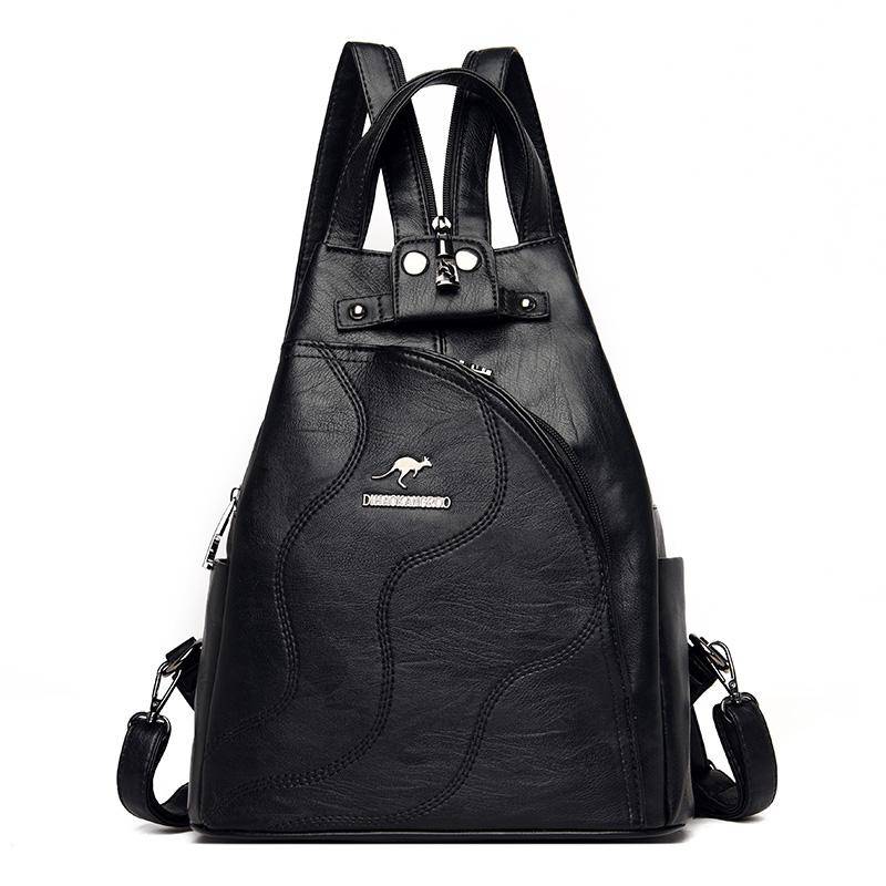 Hochwertiger Damen-Rucksack aus Leder mit Diebstahlschutz, Reiserucksack, Umhängetasche 26cm x 13cm x 30cm schwarz von Joom DACH