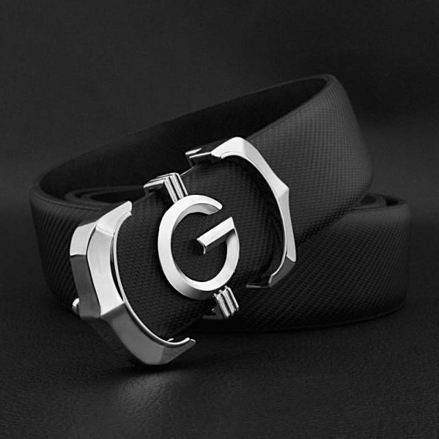 Hochwertiger Mode G Herren Gürtel Echtes Leder Designer Gürtel Weiß Lässig Rindsleder Solide Glatte Schnalle Taillenband Ceinture Homme 110cm von Joom DACH