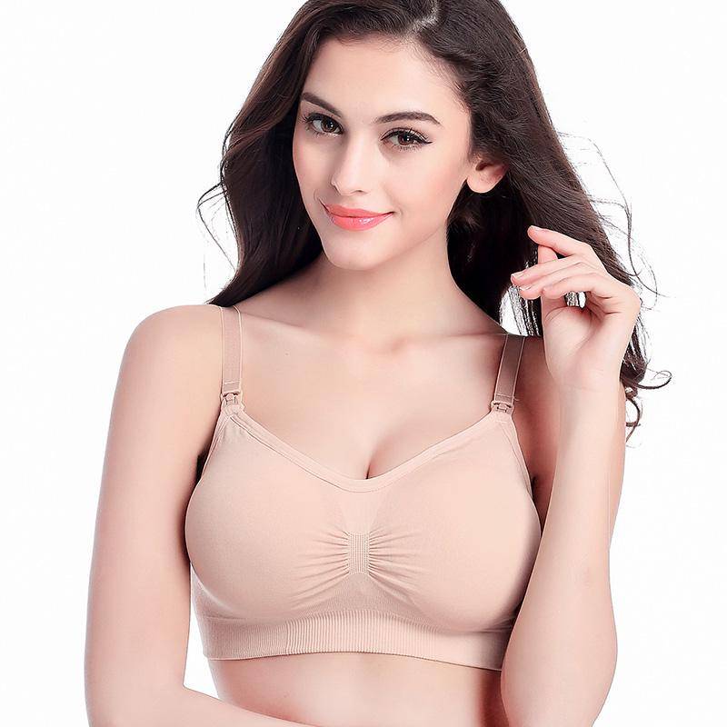 Hochwertiger Still-BH in Übergröße, atmungsaktiv, für Damen, Stillunterwäsche, nahtloser Schwangerschafts-BH, Push-Up L beige von Joom DACH