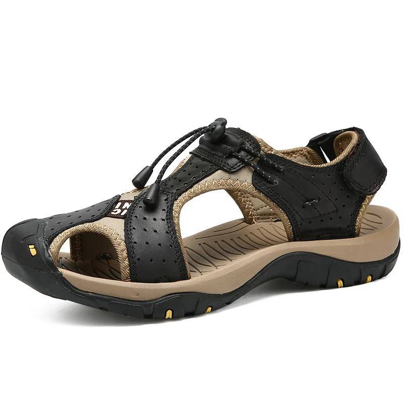 Hochwertiges Leder Outdoor Herren Strandschuhe Luxus Atmungsaktiv Lässige Sandale Neue Herren Badeschuhe Rutschfest Weites Futter Hausschuhe 48 von Joom DACH