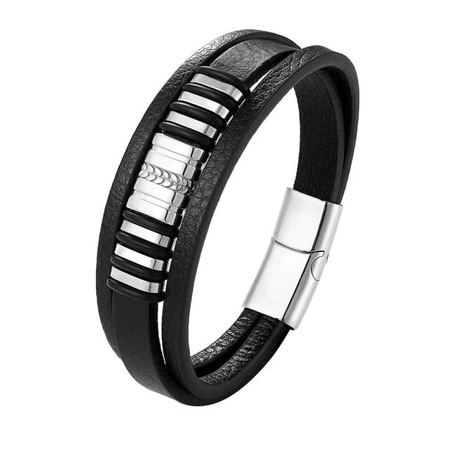Hochwertiges Luxus-Accessoires-Armband für Herren, modisches Geschenk, schwarze Armbänder aus echtem Leder, DIY-Kombination, wildes, hübsches Geschenk 23cm von Joom DACH