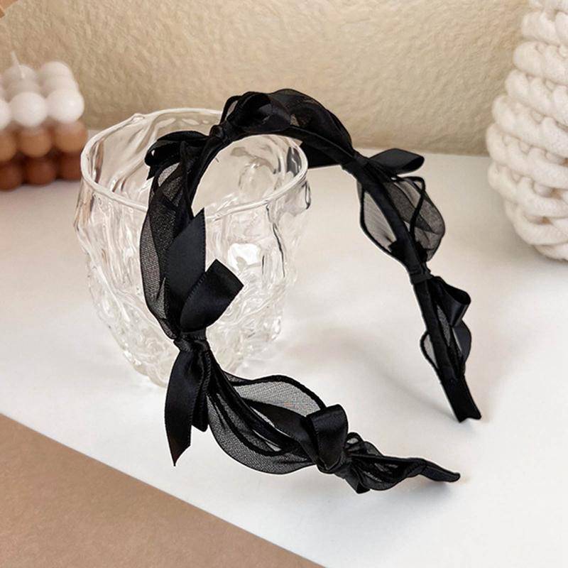 Hochwertiges Schleifen-Stirnband Prinzessinnen-Temperament Angepresstes Haar Schlichtes Dünnes Kanten-Spitzen-Netz-Stirnband Damen Allround-Haaraccessoires schwarz von Joom DACH