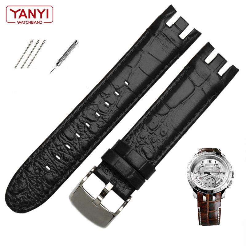 Hochwertiges Uhrenarmband aus echtem Leder für Swatch YRS403 412 402G Uhrenarmband 21 mm Armband für Männer mit gebogenem Ende Uhrenarmband 21mm von Joom DACH