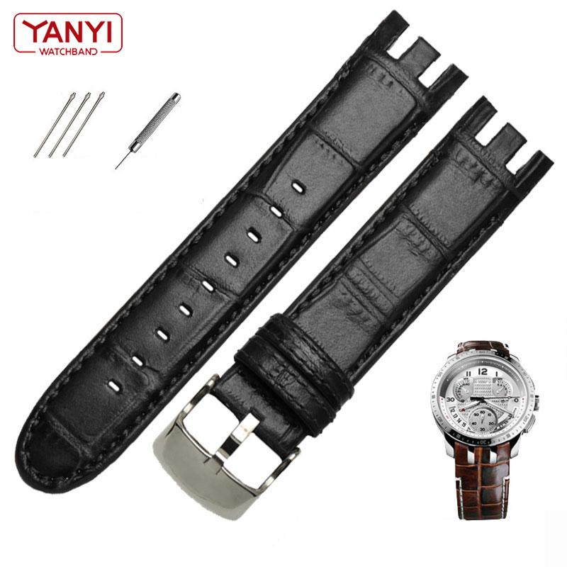 Hochwertiges Uhrenarmband aus echtem Leder für Swatch YRS403 412 402G Uhrenarmband 21 mm Armband für Männer mit gebogenem Ende Uhrenarmband 21mm von Joom DACH