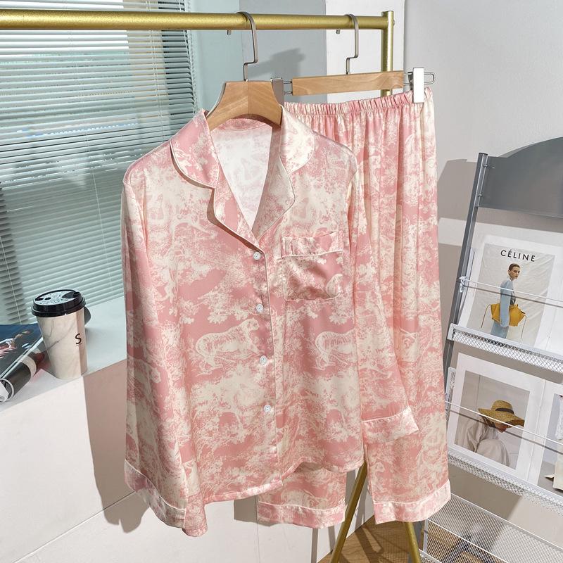 Hochwertiges grünes Pyjama-Set mit Blumenmuster und Revers für Damen L (100-115 jin) von Joom DACH