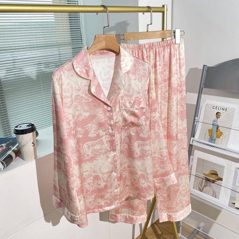 Hochwertiges grünes Pyjama-Set mit Blumenmuster und Revers für Damen L (100-115 jin) von Joom DACH