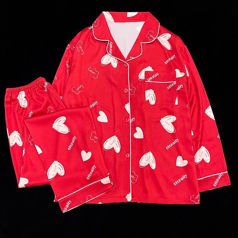 Hochwertiges grünes Pyjama-Set mit Blumenmuster und Revers für Damen XL (115-130 jin) von Joom DACH