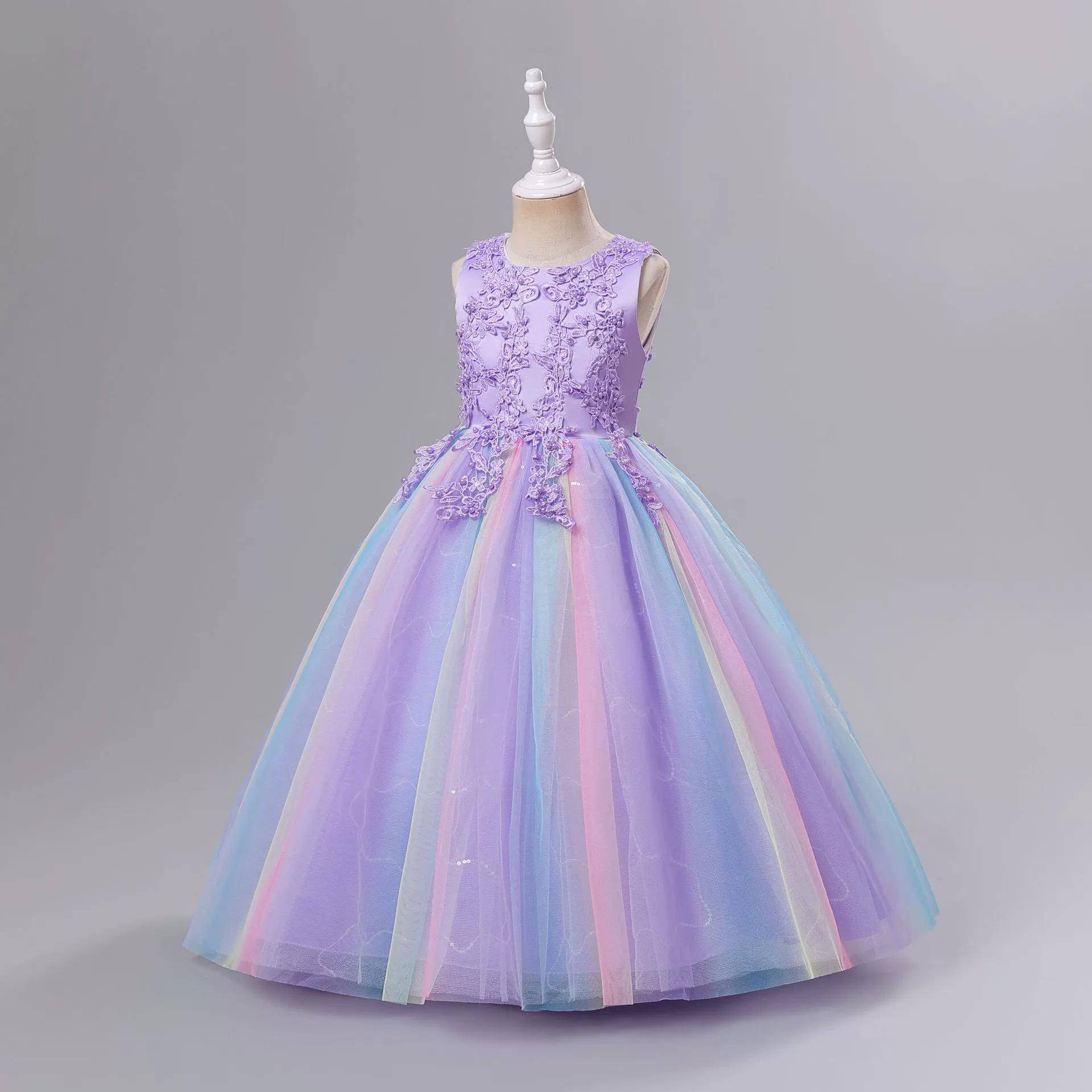 Hochzeit Kinder Kleid für Mädchen Abend Kinder Blume Prinzessin Festzug Kleid Teenager Party Kleid 160 violett von Joom DACH