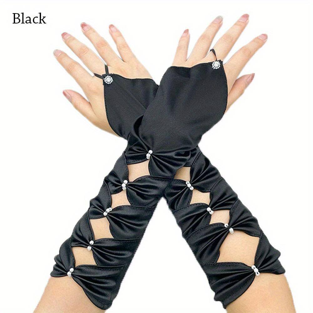Hochzeitshandschuhe Lang Elastisch Satin Plissiert Schleife Ellbogen Türkis Fingerlose Handschuhe Abendparty Abschlussballhandschuhe von Joom DACH