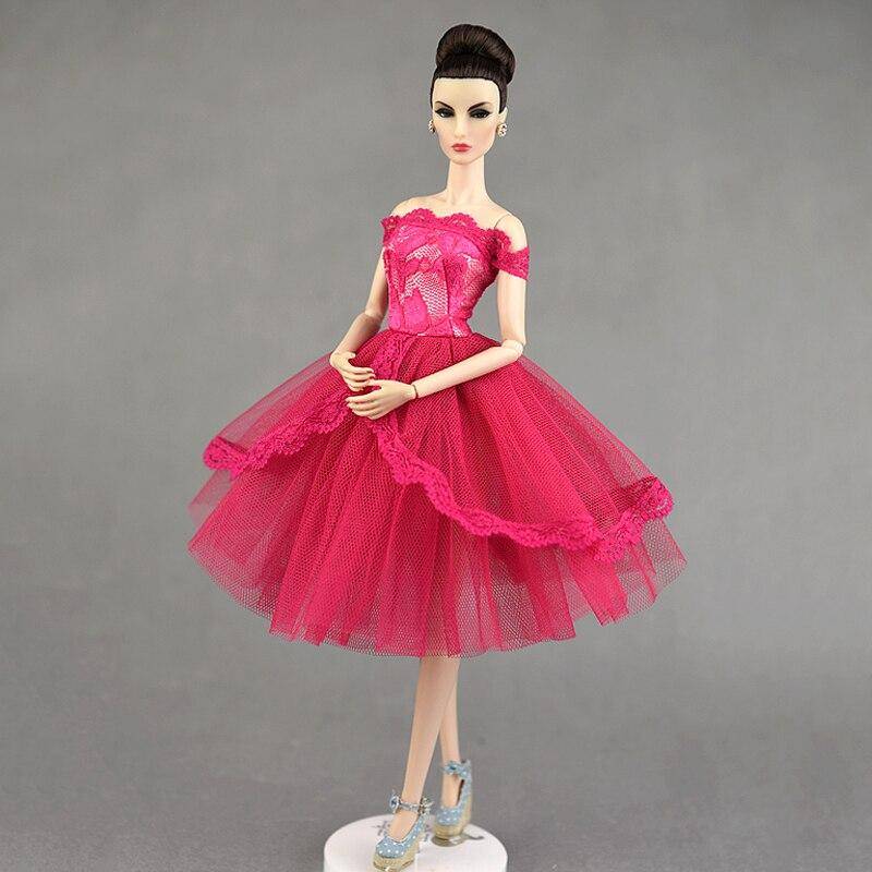 Hochzeitskleid Spitze Ärmellos Elegant Ballkleid Party Puppenkleidung für Barbie Puppe Outfits Spitzenkleidung für 1/6 BJD Puppe DIY Spielzeug rosa von Joom DACH