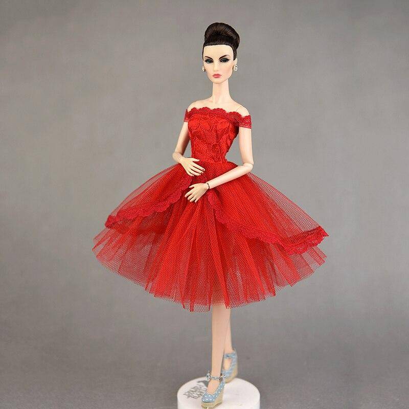 Hochzeitskleid Spitze Ärmellos Elegant Ballkleid Party Puppenkleidung für Barbie Puppe Outfits Spitzenkleidung für 1/6 BJD Puppe DIY Spielzeug rot von Joom DACH