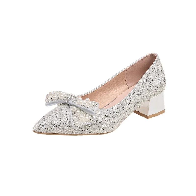 Hochzeitsschuhe für Frauen Mode Damen High Heels Sommer Spitzschuh Neu Kristall Schmetterlingsknoten Brautschuhe 37 silber von Joom DACH