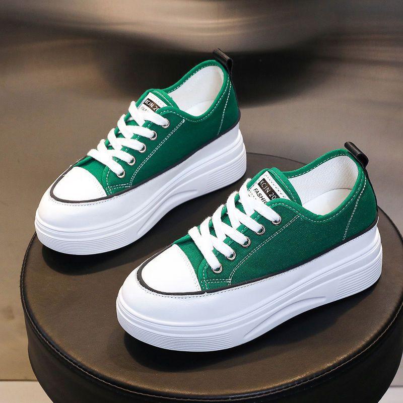 Höhenerhöhende Einlegesohle Canvas-Schuhe Damen Frühling und Herbst Neue Plattform Rutschfest Allround-Plateauschuhe Lässig und leicht Schnürschuhe 40 grün von Joom DACH