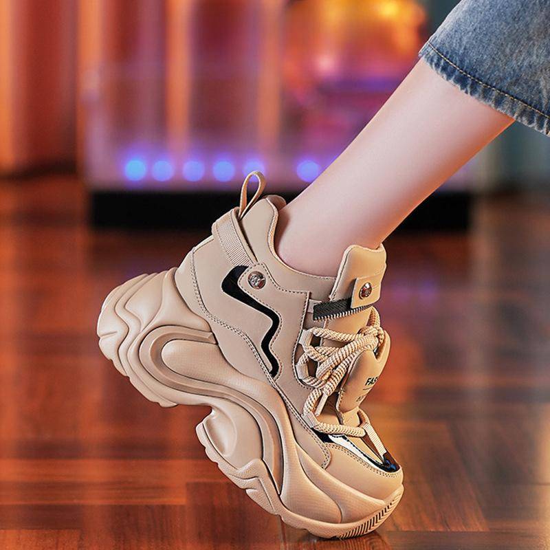 Höhenerhöhende Einlegesohle Damen Schuhe Echtes Leder Klobige Sneaker Frühling Neu Alles Passend Plateauschuhe Dicke Sohle Leichter Lässiger Sneaker 39 von Joom DACH