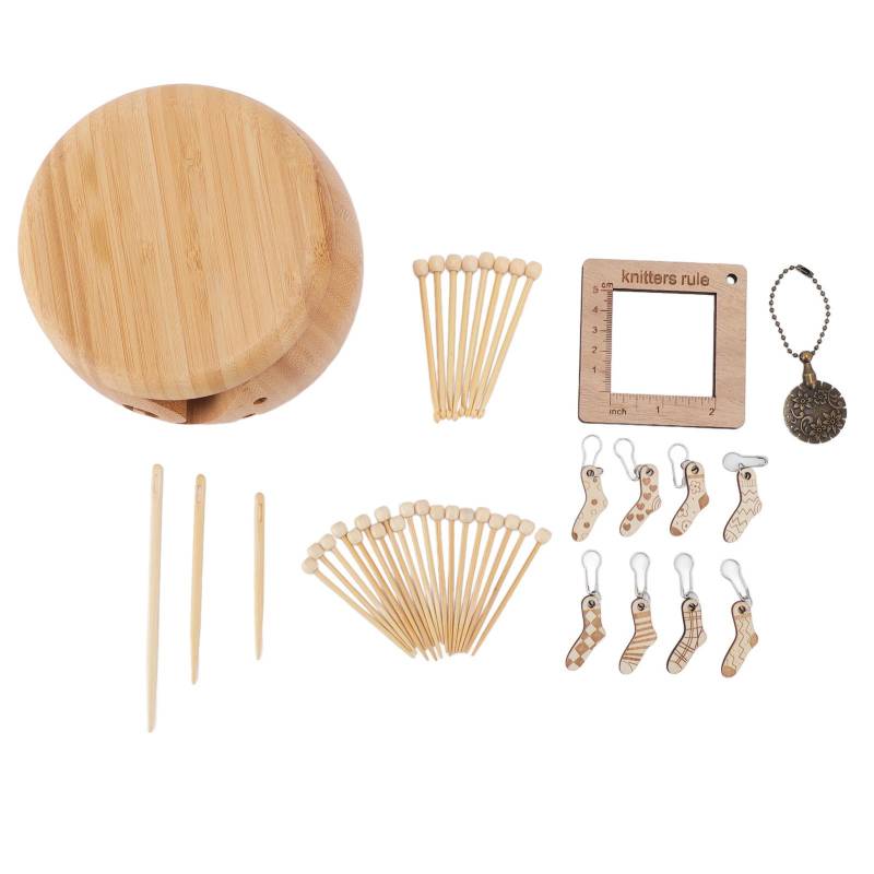 Hölzerne Garnschale Häkelschale mit Deckel Runde Bambusholz Strickschale mit Löchern und Häkelnadeln von Joom DACH
