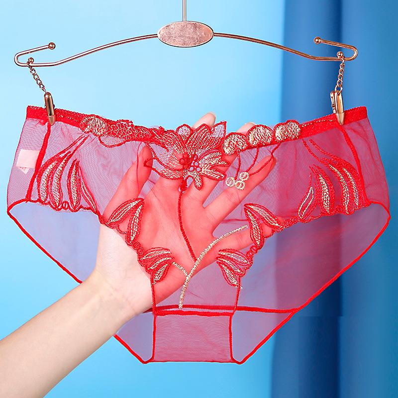 Höschen für Frau Unterwäsche Sexy Spitze Atmungsaktive Weiche Dessous Weibliche Slips Panty Sexy Transparent frauen Unterhose M rot von Joom DACH