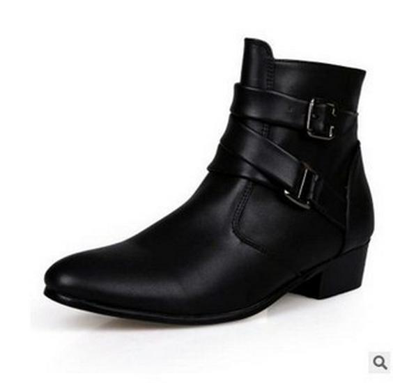 Hohe Martin-Stiefel aus Leder für Herren – Britischer Business-Stil, spitz zulaufend, verschleißfest, lässiger Herbst/Winter, große Größe. 41 schwarz von Joom DACH