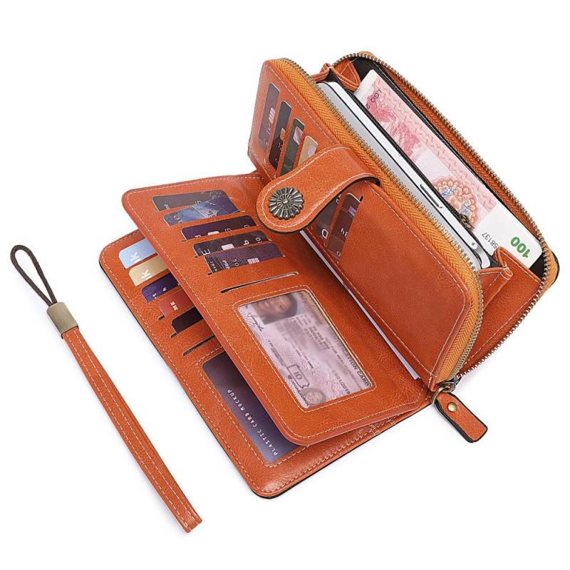 Hohe Qualität Frauen Brieftasche RFID Anti-diebstahl Leder Geldbörsen Für Frau Lange Zipper Große Damen Handtasche Weibliche Geldbörse karte Halter von Joom DACH