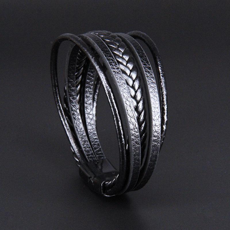 Hohe Qualität Geflochtene Legierung Verschluss Leder Armband Männer Klassische Mode Magnet Schnalle Niet Leder Armband Für Männer Schmuck Geschenk 23cm schwarz von Joom DACH