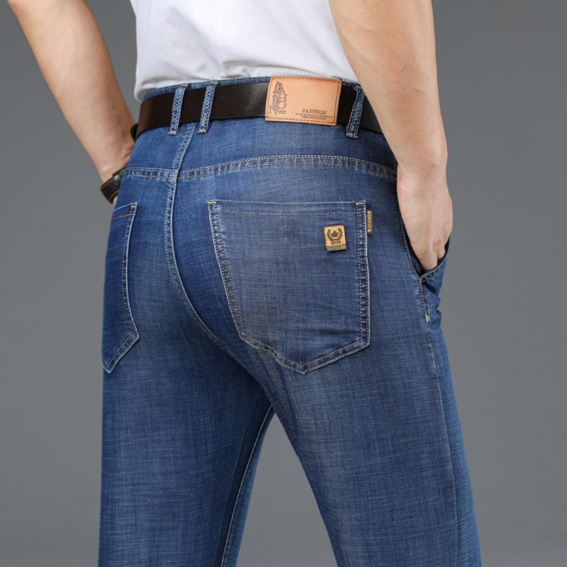 Hohe Qualität Herren Tencel dünne Jeans klassische Mode Business Casual lose gerade Bein Denim-Hose männliche Stretch-Marke Hosen 34 dunkelblaue von Joom DACH