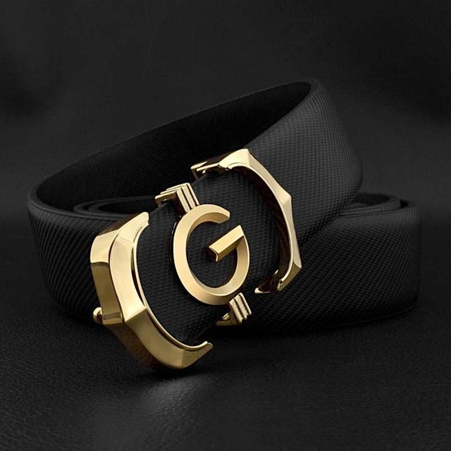 Hochwertiger Mode G Herren Gürtel Echtes Leder Designer Gürtel Weiß Lässig Rindsleder Solide Glatte Schnalle Taillenband Ceinture Homme 110cm von Joom DACH