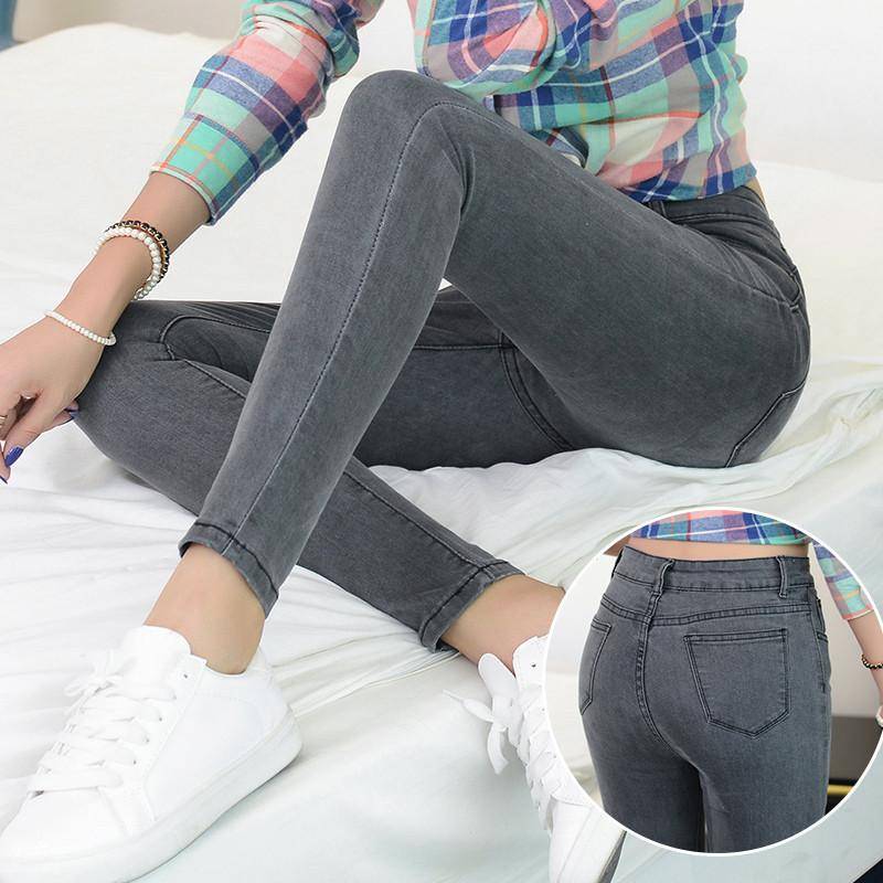 Hohe Taille, modisch, schmal, kleiner Fuß, Jeans, dünne Damen-elastische lange Hose 32 von Joom DACH