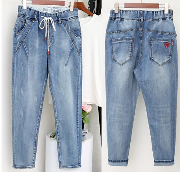 Hohe Taille Damen Mode Casual Jeans Boyfriend Denim Jeans Bleistift Füße Hosen XXXXXL blau von Joom DACH
