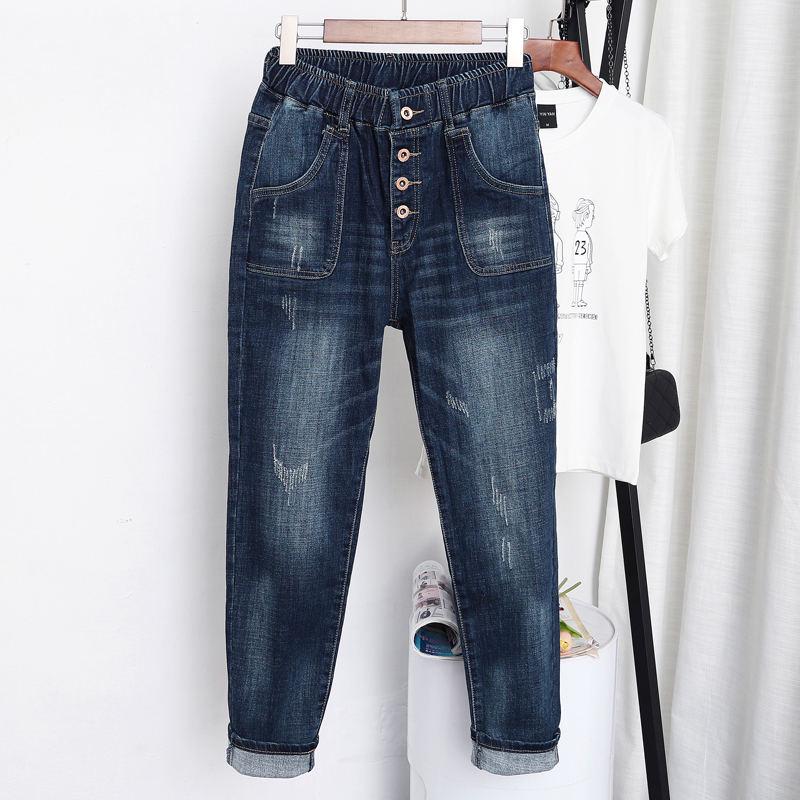 Hohe Taille Damen Vintage Plus Size Haremshose Loose Boyfriend Denim Jeans Streetwear Hose 5XL blau von Joom DACH