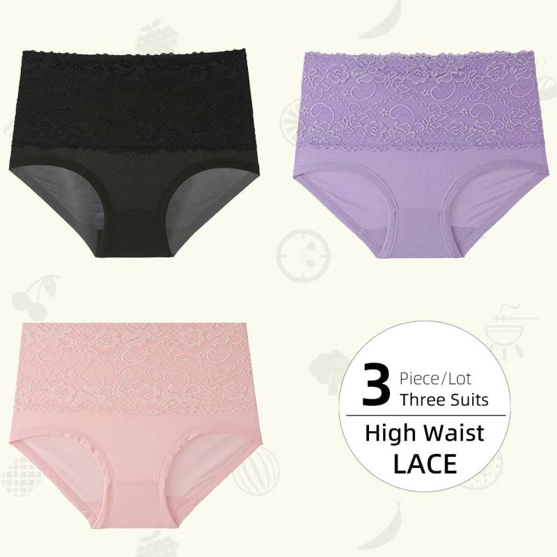 Hohe Taille Frauen Höschen Spitze Frauen Große Größe Höschen Einfarbig Hohe Taille Dreieck Hosen Unterwäsche Slips 3XL von Joom DACH