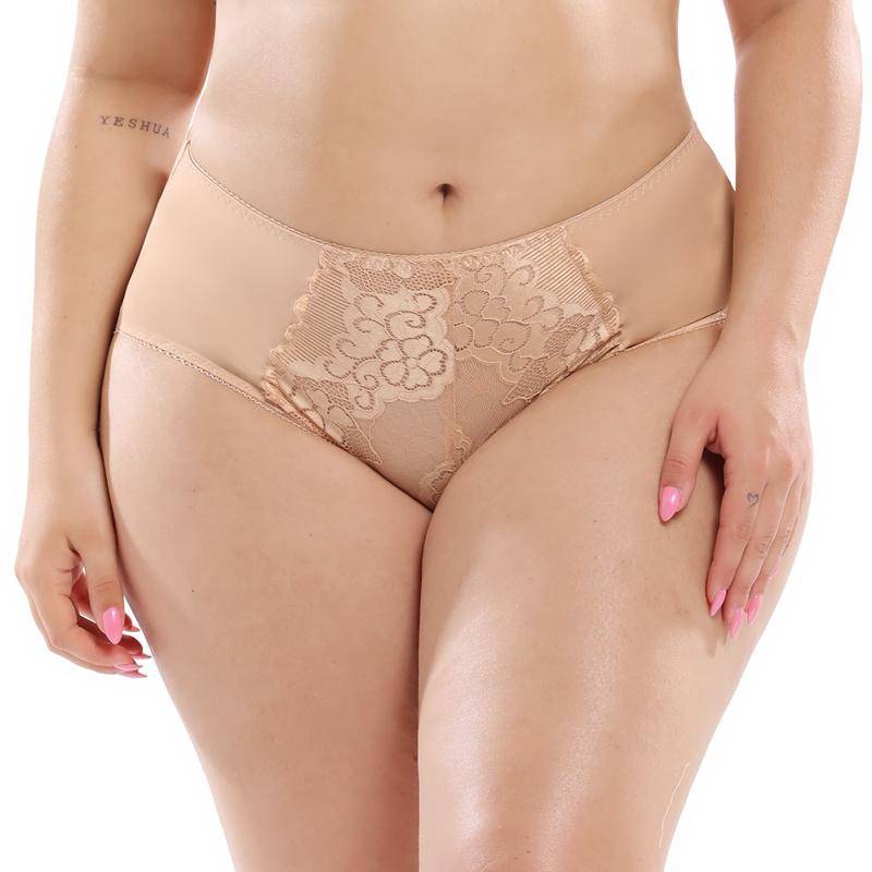Hohe Taille Spitze Plus Größe Höschen Frauen Milch Seide Große Größe Slips Dessous Weibliche Unterwäsche L XL 2XL 3XL 4XL 5XL 4XL beige von Joom DACH