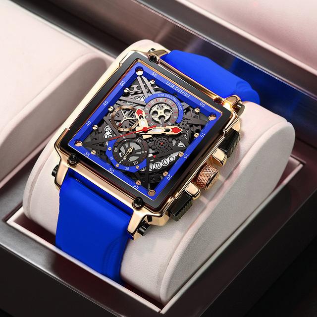 Hohl Platz Herren Uhren Chronograph LIGE Marke Luxus Automatische Datum Männer Uhr Wasserdichte Männliche Armbanduhren blau/gold von Joom DACH