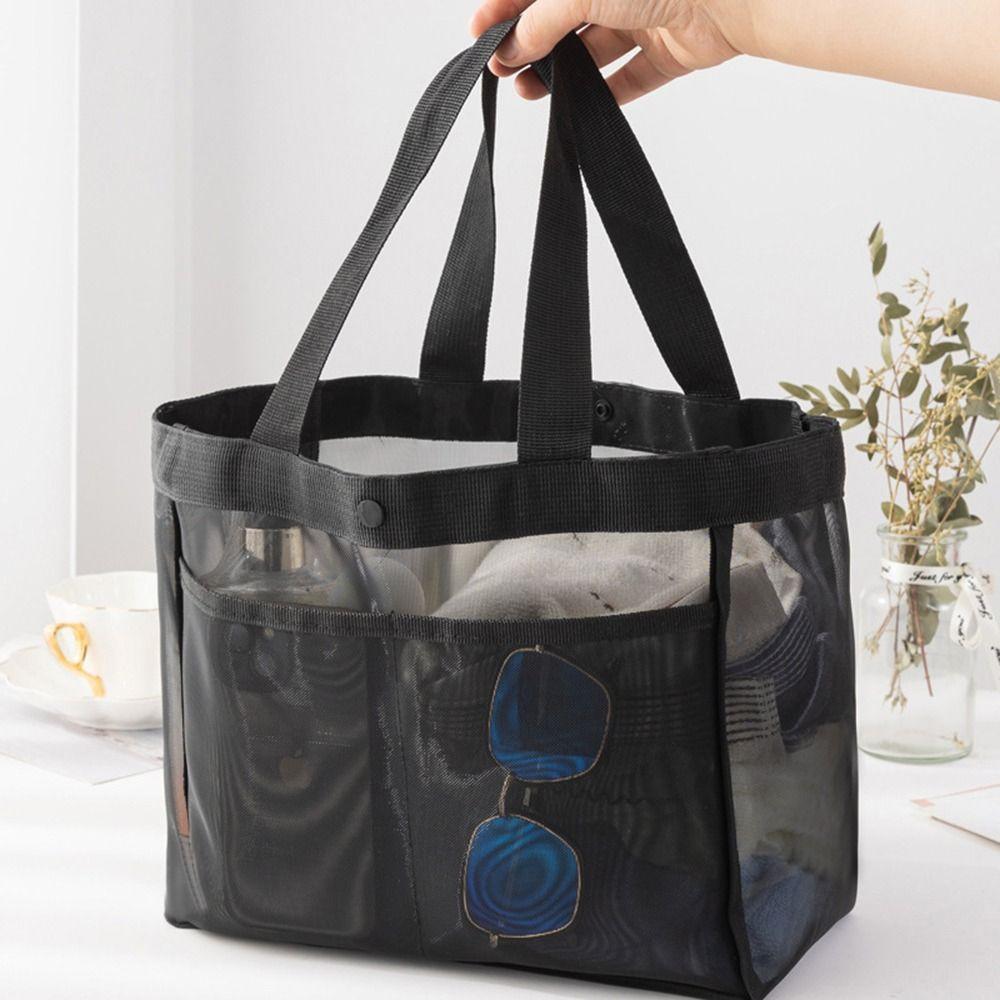 Hohle Make-up-Aufbewahrungstasche mit großer Kapazität für Damen, multifunktionale Netz-Umhängetasche, transparente Reisetasche, Strandtaschen Hohle Make-up-Aufbewahrungstasche mit großer Kapazität für Damen, multifunktionale Netz-Umhängetasche, transparente Reisetasche, Strandtaschen von Joom DACH