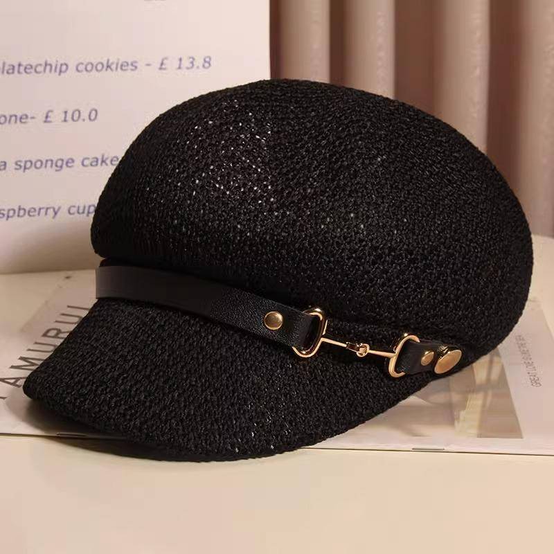 Hohler Atmungsaktiver Leder Schnalle Achteckiger Hut Kinder Klassischer Gewebter Strohhut Lässig Vielseitig Literarisch Sonnenschutz Malermütze M 56-58cm schwarz von Joom DACH