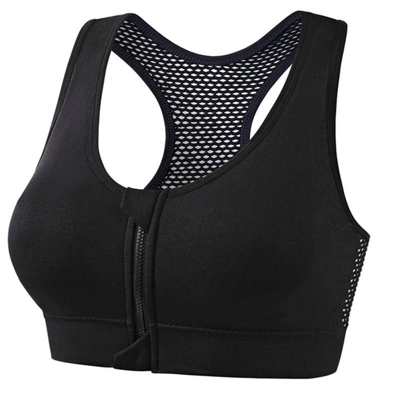 Hohles Mesh Vorderreißverschluss Sportunterwäsche Damen Stoßfest Tank Top Laufen Yoga Fitness BH Beauty Rücken Raffend Große Größe L schwarz von Joom DACH