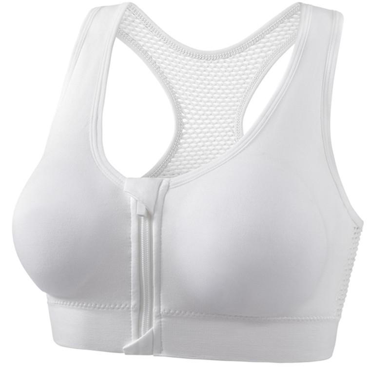 Hohles Mesh Vorderreißverschluss Sportunterwäsche Damen Stoßfest Tank Top Laufen Yoga Fitness BH Beauty Rücken Raffend Große Größe XXL weiß von Joom DACH