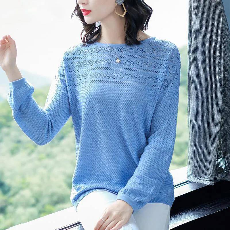 Hohlstrick Damen Dünn Frühling und Herbst Damen Langarmbluse Lockerer Pullover zum Tragen M von Joom DACH