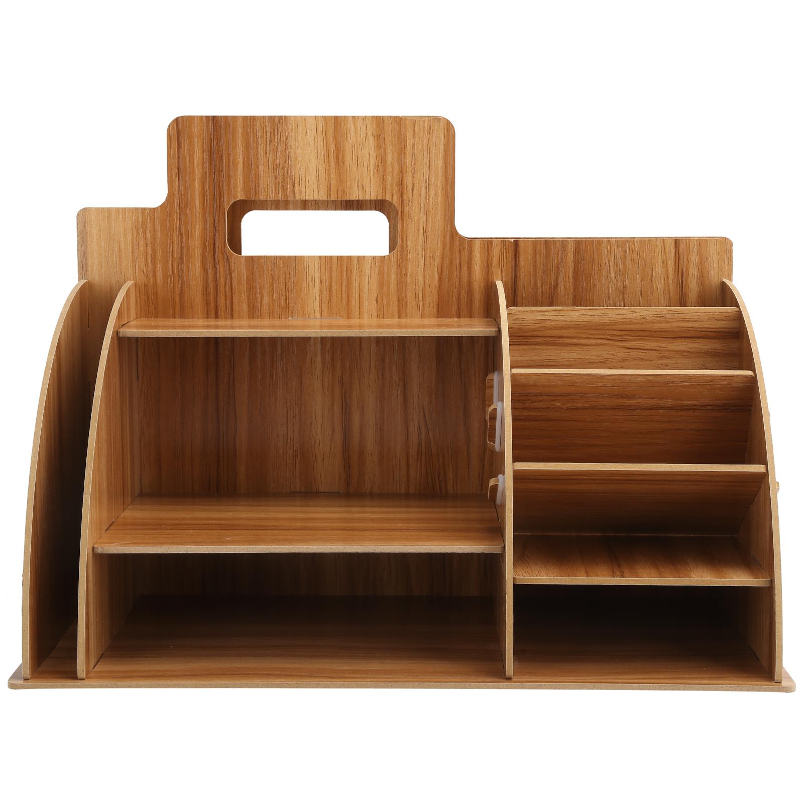 Holz-Desktop-Organizer, innovatives Kosmetik- und Schreibwaren-Aufbewahrungsregal für das Home Office, Kirschholz von Joom DACH