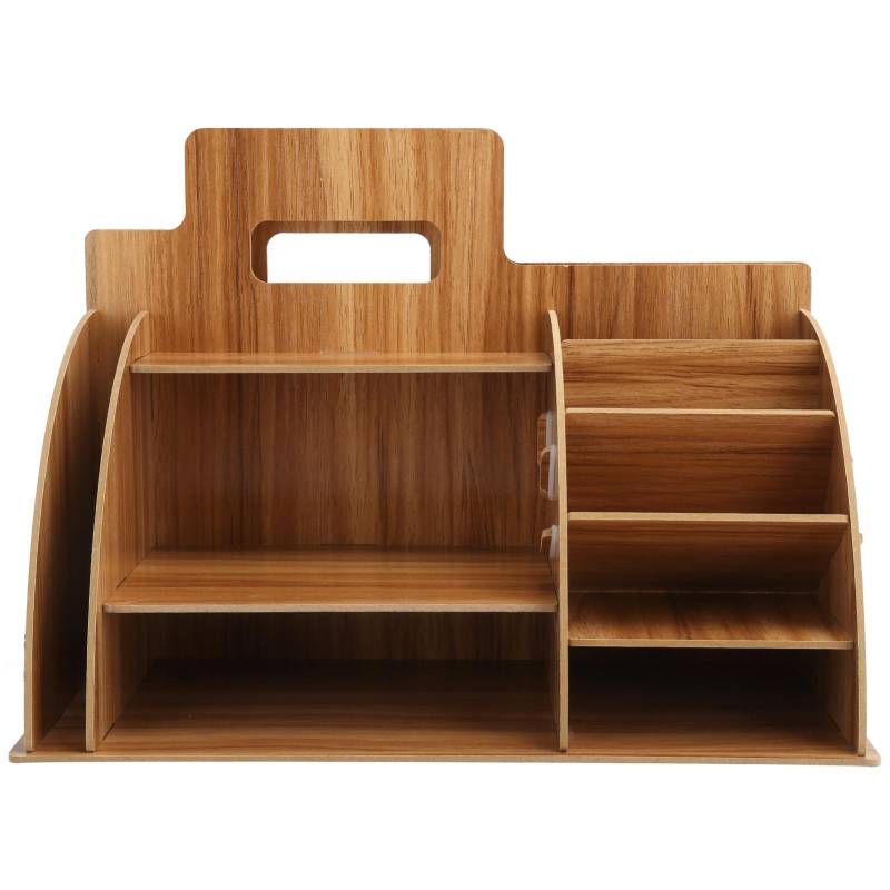 Holz-Desktop-Organizer, innovatives Kosmetik- und Schreibwaren-Aufbewahrungsregal für das Home Office, Kirschholz von Joom DACH