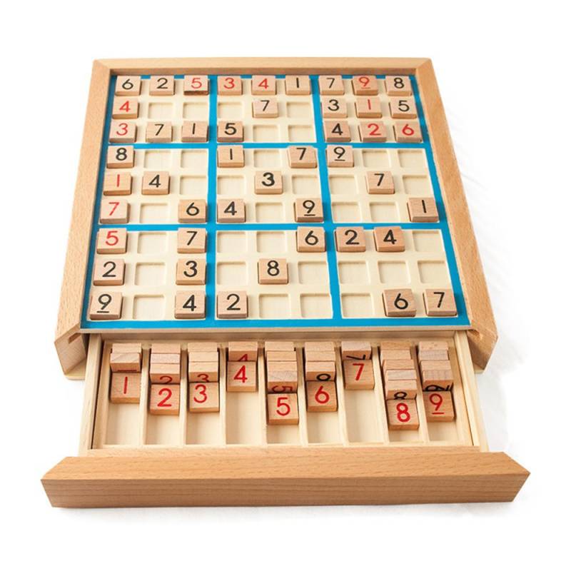 Holz-Sudoku-Puzzle-Brett, Holz-Sudoku-Spielset mit Schublade, Mathe-Rätsel, Desktop-Spielzeug blau von Joom DACH